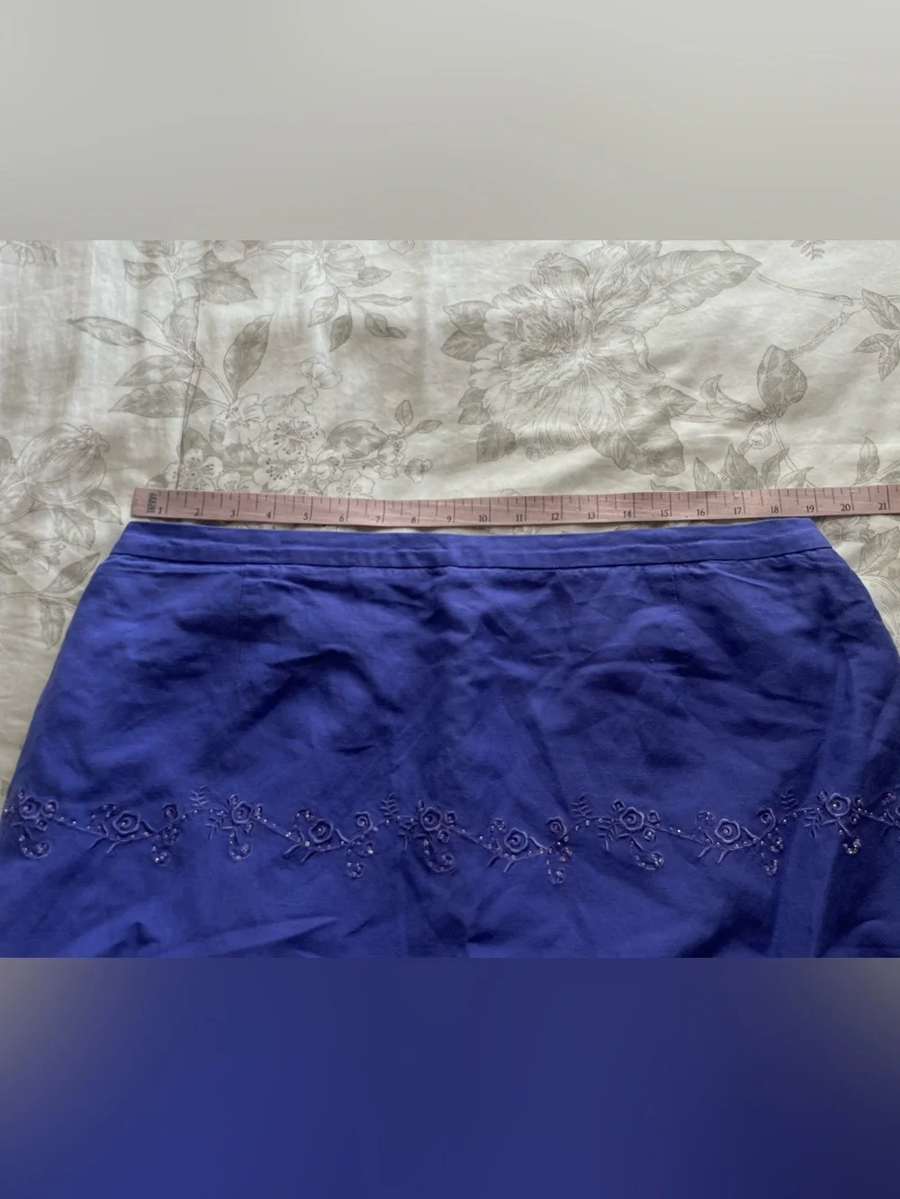 Purple Linen Beaded Floral Maxi Skirt XL Fairycore Whimsical Feminine Dainty 90s